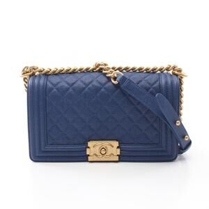 Chanel Boy Shoulder Bag Caviar Leather Grained Calfskin Blue